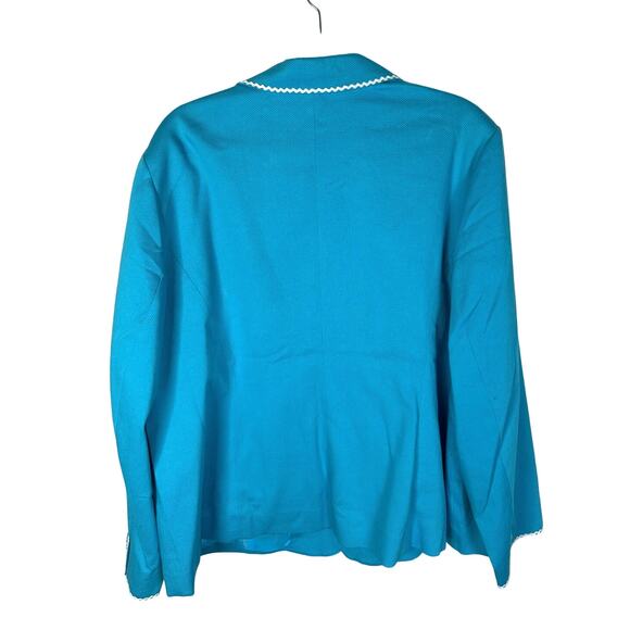 NWT! Dialogue Plus Size 2X Cotton Pantsuit 2-Piece Suit Blazer Crop Pants Blue - Picture 4 of 10